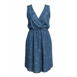 Harlow & Rose Womens XL Blue Denim Print Faux Wrap High Low Dress Sleeveless